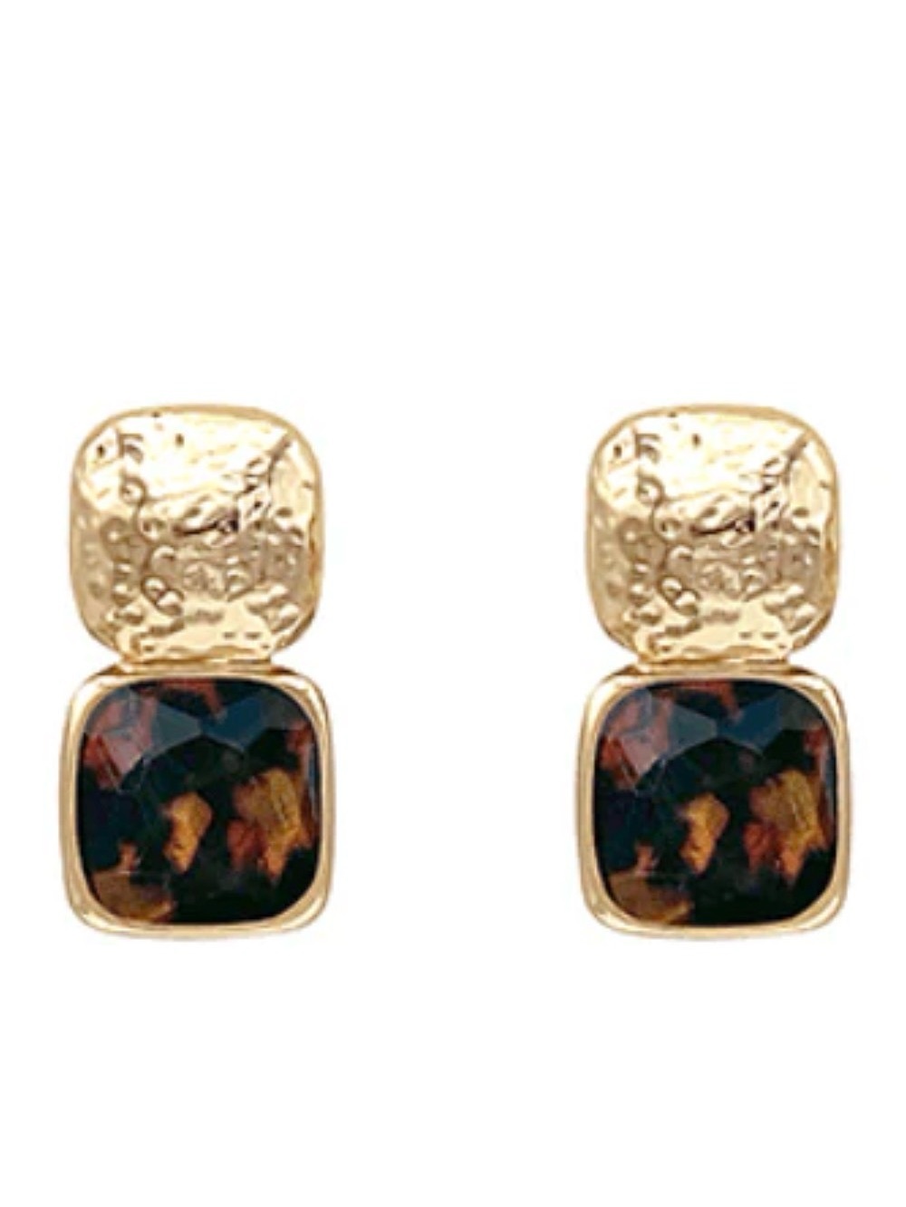 Boutique Tortoiseshell Stone Square Earrings